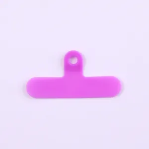 Durable purple PVC T-shape phone lanyard tether patch for universal mobile strap