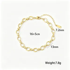 18K gold plated chunky Cuban link bracelet for women, 16+5cm length with weight info.