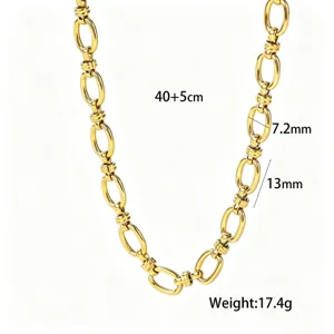 Chunky 18K gold plated titanium steel oval link chain necklace for women, 40+5cm.