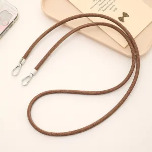 Langlebiges 6mm braunes geflochtenes Leder-Handyband mit silbernen Metallkarabinern