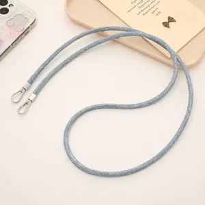 Robuste denimblaue 6-mm-Leder-Telefonschlaufe mit Metallverschlüssen zum Umhängen