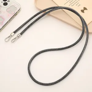 Verstellbares graues 6mm gewebtes Handyband mit Silberclips zum Umhängen geeignet