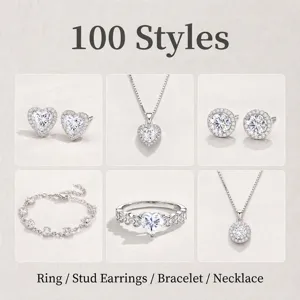 Parure de bijoux en argent S925 avec moissanite, bagues, boucles d'oreilles et colliers