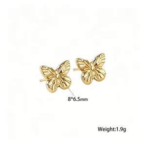 Pendientes de mariposa minimalistas de acero de titanio chapado en oro de 18k