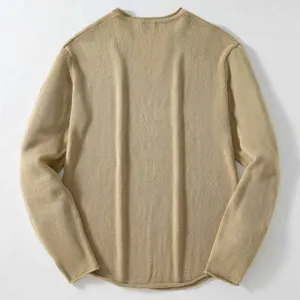 Rückansicht eines vintage V-Ausschnitt Strickpullovers für Herren in Beige