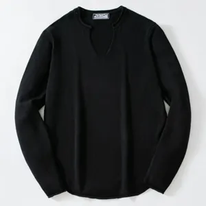 Detailansicht eines schwarzen American Retro V-Ausschnitt Strickpullovers für Herren