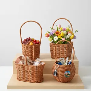 Hand-woven storage baskets in various shapes for flowers, fruits and gift packaging