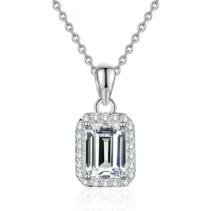 Classic emerald cut D color moissanite pendant necklace in s925 sterling silver for women