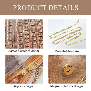 Detailansichten mit diamantbesetztem Design, abnehmbarer Kette und Magnetverschluss.