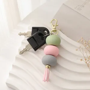 Macaron Color Acrylic Beads Tassel Keychain Pendant For Bags Golden Lobster Clasp Fresh Sweet Style Keyring For Women Girls