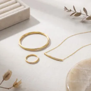 Handgefertigtes gebürstetes S925 Silber Möbius Schmuckset mit einem edlen Goldfinish