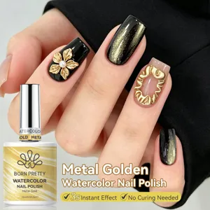 Vista dettagliata dello smalto per unghie acquerello oro metallizzato BORN PRETTY