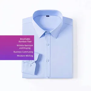 Men Business Formal Shirt Bamboo Fiber Polyester Blend Long Sleeve Slim Fit Non-Iron Breathable Dress Shirt For Men