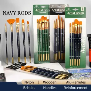 Vue détaillée d'un ensemble de pinceaux d'artiste avec des poils en nylon bleu clair