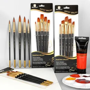 Coffret professionnel de 5 pinceaux en nylon avec 75 ml de peinture acrylique rouge