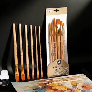 Détail d'un ensemble de 6 pinceaux professionnels pour la peinture à l'huile et l'aquarelle
