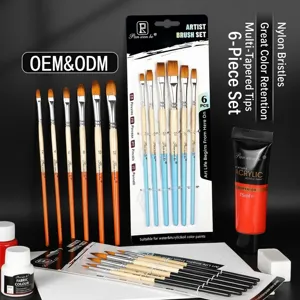 Lot de 6 pinceaux d'artiste professionnels avec poils en nylon pour peinture acrylique et huile