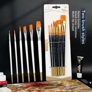 Kit de 6 pinceaux d'artiste professionnels en nylon pour peinture acrylique et à l'huile