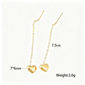 Elegant 18K gold plated heart threader earrings in titanium steel for women
