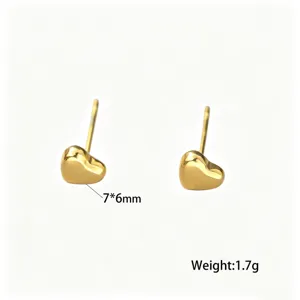 Elegant 18K gold-plated titanium steel heart stud earrings for women, 7x6mm size