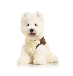 Veste chaude en polaire sherpa pour chien, coloris crème portée par un chien blanc