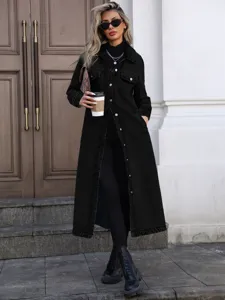 Modische lange schwarze Oversize-Jeansjacke für Damen im Streetstyle