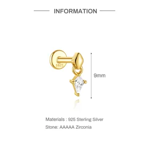 Detailed specifications of 9mm gold-plated S925 sterling silver cartilage stud with Zirconia