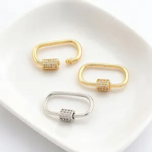 Vue détaillée de fermoirs à vis ovales micro-pavés en or et argent pour bijoux DIY