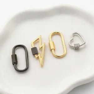 Collection de fermoirs à vis DIY plaqués or 18 carats avec motifs éclair et cœur