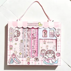 Briefpapier Cadeubox Met Etui Potloden Liniaal Gum Puntenslijper En Notitieboekje Cartoon Leerbenodigdheden Voor Studenten
