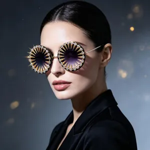 Occhiali Da Sole Rotondi Con Punte Dorate E Strass Oversize Punk Gothic Festa Spettacolo Per Donne Uomini