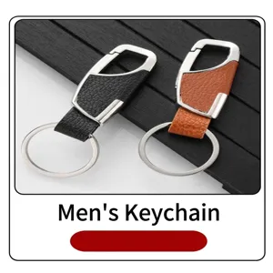 High quality leather keychains with durable metal clips shown in black and brown details