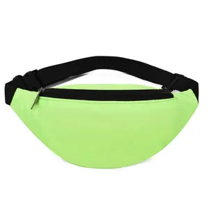 Close-up of a neon green waterproof Oxford waist bag designed for outdoor sports and running
