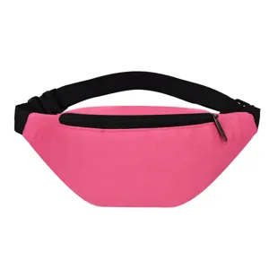 Front view of a vibrant pink waterproof oxford waist bag with black adjustable strap.