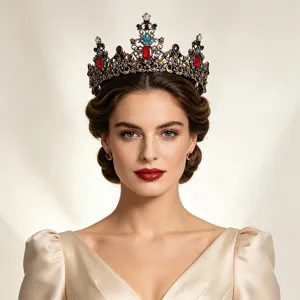 Elegante vintage gouden bruidskroon met levendige veelkleurige strass voor de bruiloft