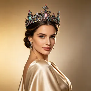 Elegant model met een vintage gouden kroon en gekleurde kristallen voor banketten