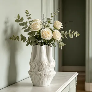 Vaso in Ceramica Stile Wabi-sabi Arte Moderna Bianco Trama a Onde Irregolari Vaso Decorativo Astratto Per Arredamento Soggiorno Ufficio