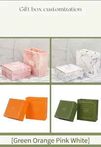 Premium square gift box and matching tote bag sets available in green orange pink and white