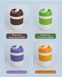 Detailed view of 400ml portable coffee cups in four vibrant colors for daily use