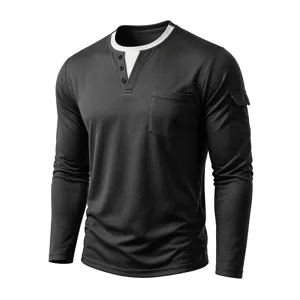 Heren T-shirt met lange mouwen, luxe faux two-piece design met V-hals en borstzak detail