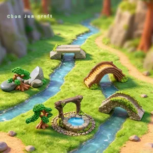 Miniatura Decorazione Micro Paesaggio in Resina Stile Cinese Classico Ponte di Pietra Pozzo d'Acqua Pino DIY Giardino Ornamenti