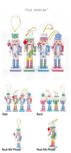 Meerdere gedetailleerde weergaven van 13 cm pastelkleurige notenkraker kerstboomornamenten