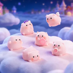 Miniature Resin Pig Figurines Cute Cartoon Piggy Ornaments Donut Pig Dollhouse DIY Micro Landscape Desktop Decorations