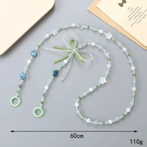 Handgemaakte groen-witte kralen crossbody ketting met strik, 60 cm lengte en 110 g gewicht