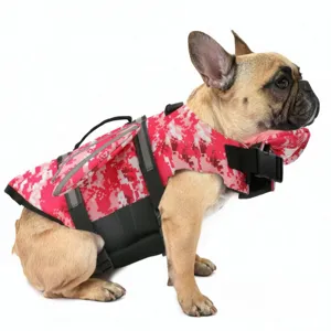 Detailansicht der pinkfarbenen Camouflage-Hunderettungsweste mit Reflexstreifen