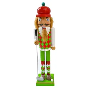 Handgefertigte hölzerne Golf-Nussknacker-Soldat-Figur 38cm Weihnachts-Sportdekoration