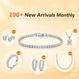 Collection of moissanite tennis jewelry including bracelet, necklace, earrings, and ring