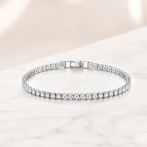 Elegant sparkling Moissanite tennis bracelet for women in a polished silver finish