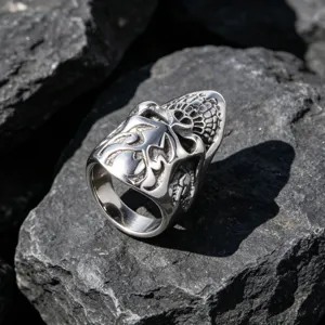 Bold vintage punk style gothic skull ring crafted from durable titanium steel for men