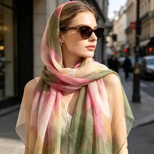 Sciarpa Elegante in Georgette da Donna Stampa Floreale Loto Tulipano Leggera Protezione Solare Scialle Lungo Sottile Accessori Morbidi